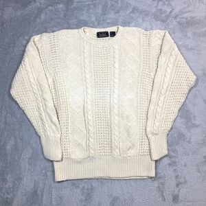 Vintage Finalist Linen Cotton Cable Knit Sweater Mens Large Ivory Faded